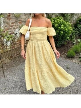 A&F Emerson Off-The-Shoulder Midi Dress Butter Yellow Size Medium